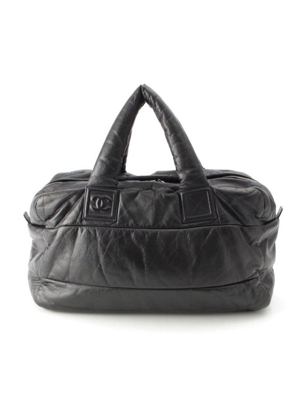 Chanel Leather CC Logo Handbag Boston Black
